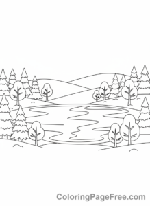 Ice coloring page - Winter frozen lake