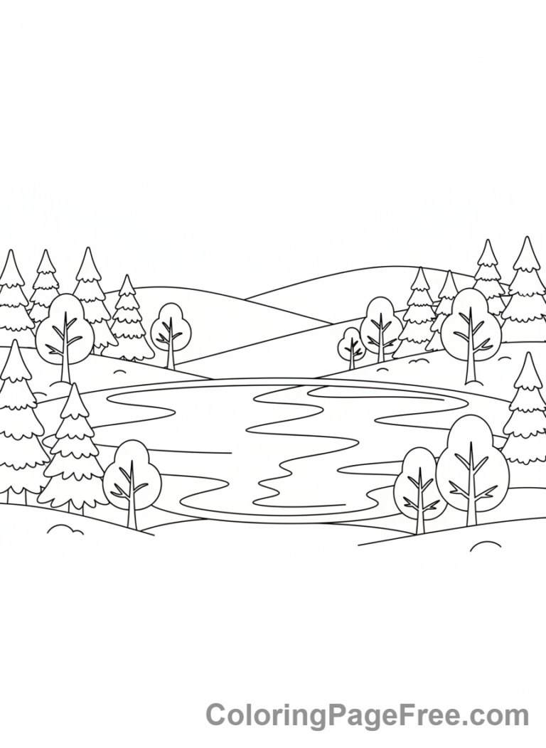 Ice coloring page - Winter frozen lake