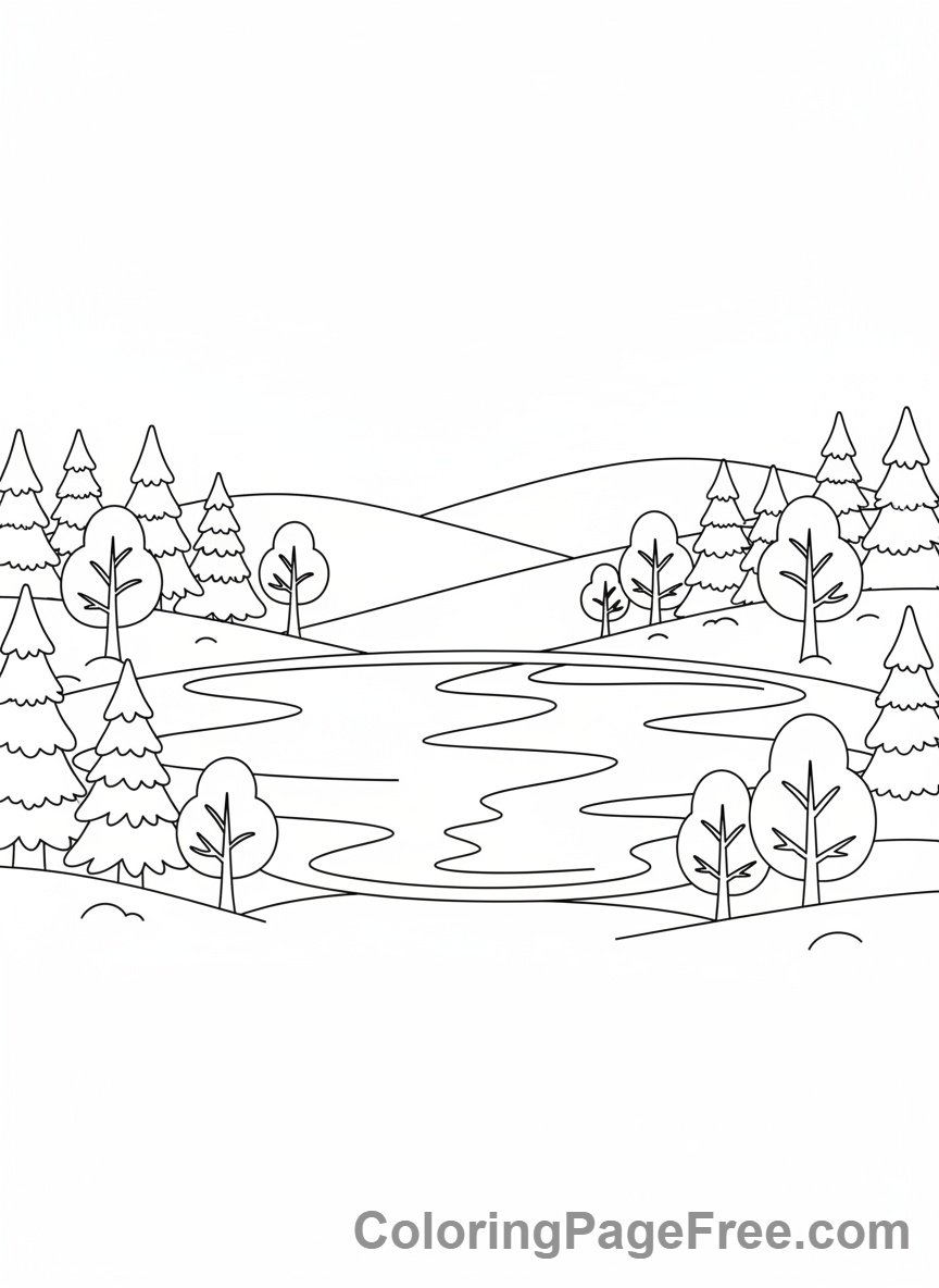 Ice coloring page - Winter frozen lake