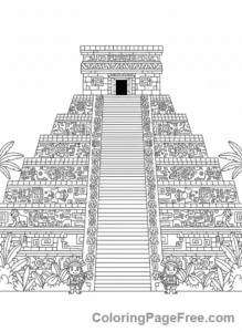 Intricate coloring page - Aztec temple carvings
