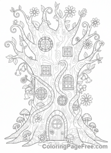 Intricate coloring page - Detailed fairy house