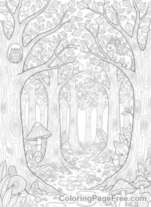 Intricate coloring page - Enchanted forest patterns