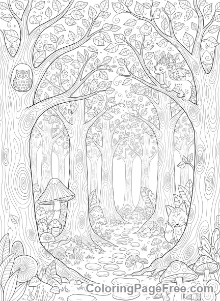 Intricate coloring page - Enchanted forest patterns