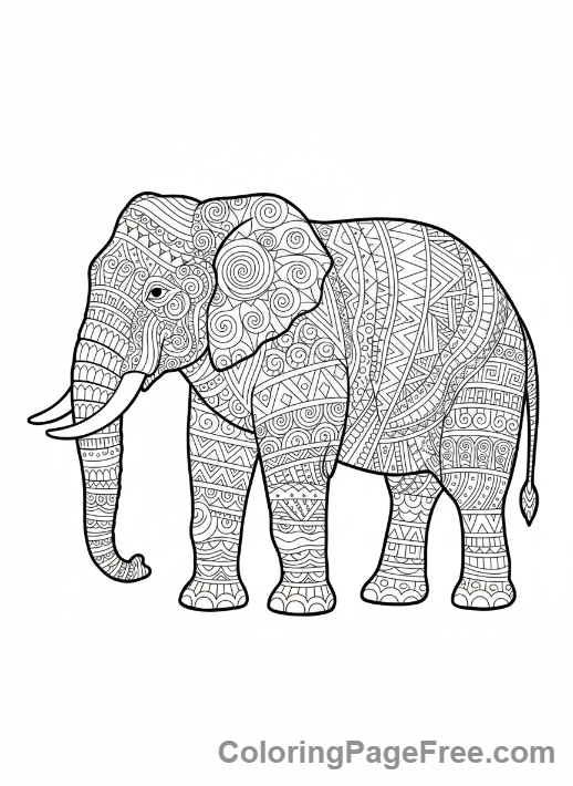 Intricate geometric elephant mandala style coloring page
