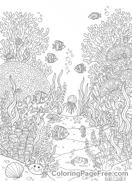 Intricate coloring page - Intricate coral reef