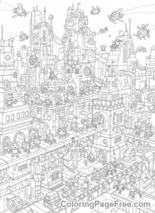 Intricate coloring page - Intricate robot city