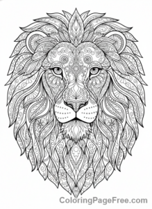 Intricate coloring page - Mandala lion head