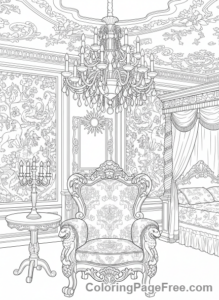 Intricate coloring page - Ornate baroque room