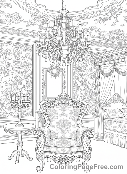 Intricate coloring page - Ornate baroque room