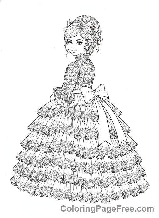 Intricate coloring page - Victorian dress patterns