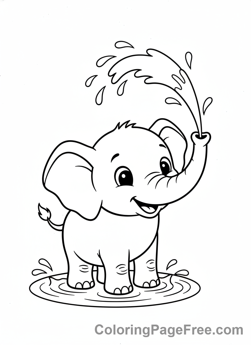 Jungle Animals coloring page - Elephant spraying water