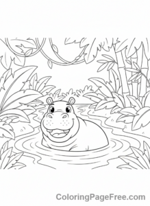 Jungle Animals coloring page - Hippo in water