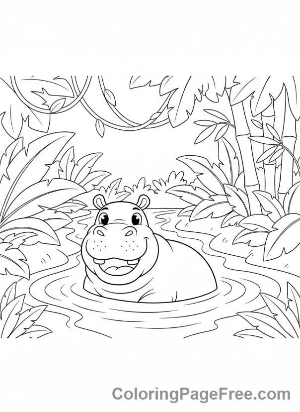 Jungle Animals coloring page - Hippo in water