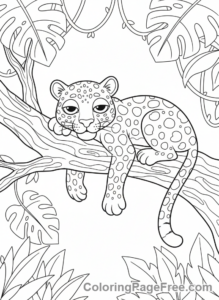 Jungle Animals coloring page - Leopard resting branch