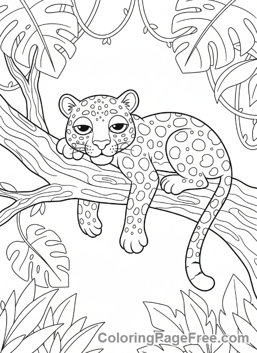 Jungle Animals coloring page - Leopard resting branch