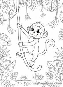 Jungle Animals coloring page - Monkey swinging vine