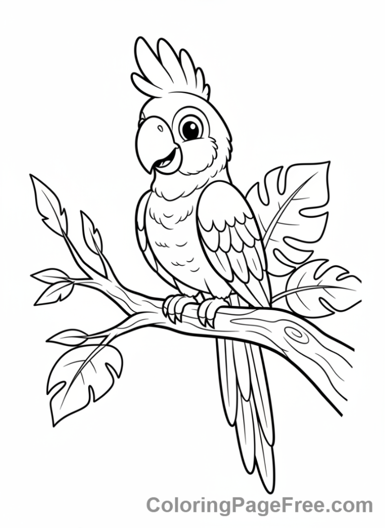 Jungle Animals coloring page - Parrot on branch