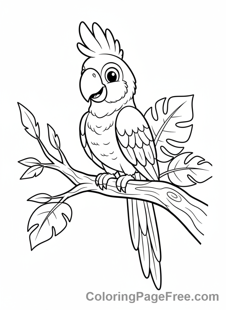 Jungle Animals coloring page - Parrot on branch