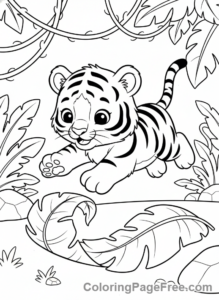 Jungle Animals coloring page - Tiger cub playing