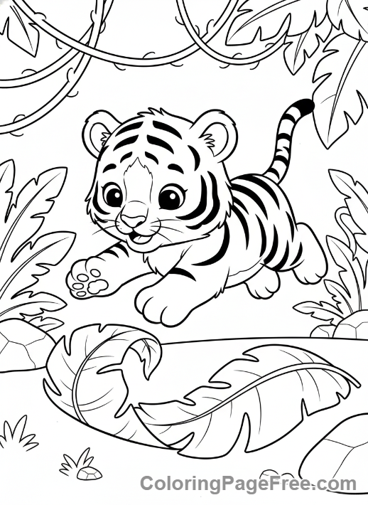 Jungle Animals coloring page - Tiger cub playing