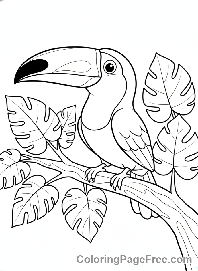 Jungle Animals coloring page - Toucan on tree