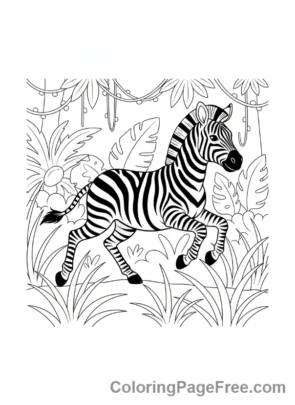 Jungle Animals coloring page - Zebra galloping jungle