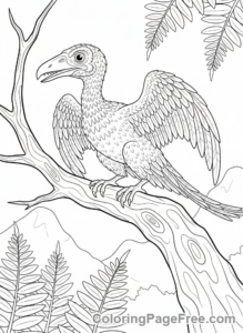 Jurassic coloring page - Archaeopteryx branch close-up
