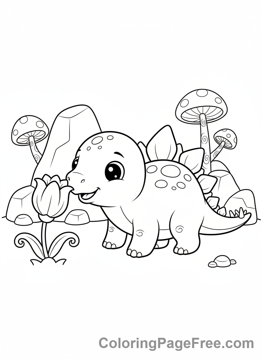 Jurassic coloring page - Baby dinosaur playing