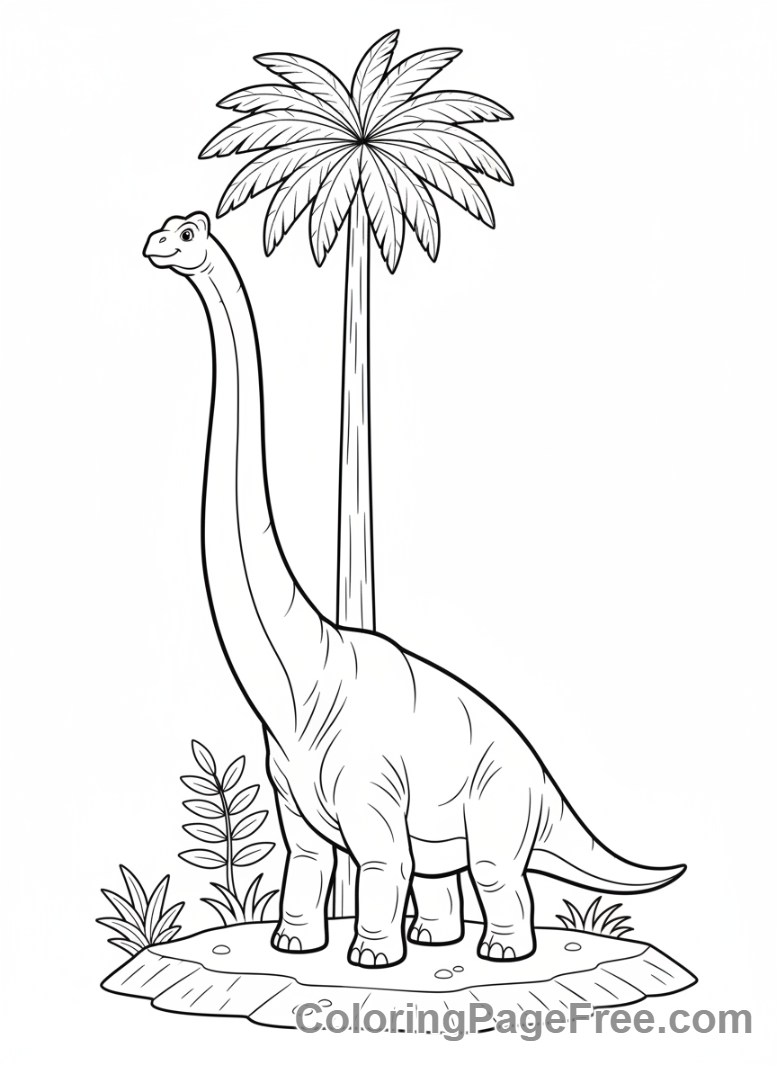 Jurassic coloring page - Brachiosaurus eating leaves