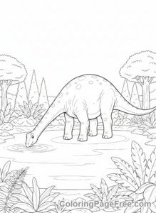Jurassic coloring page - Diplodocus drinking water