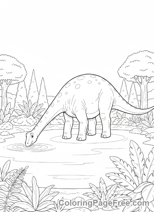 Jurassic coloring page - Diplodocus drinking water