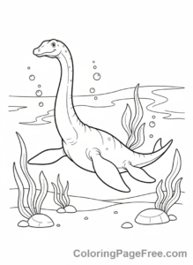 Jurassic coloring page - Plesiosaur exploring sea