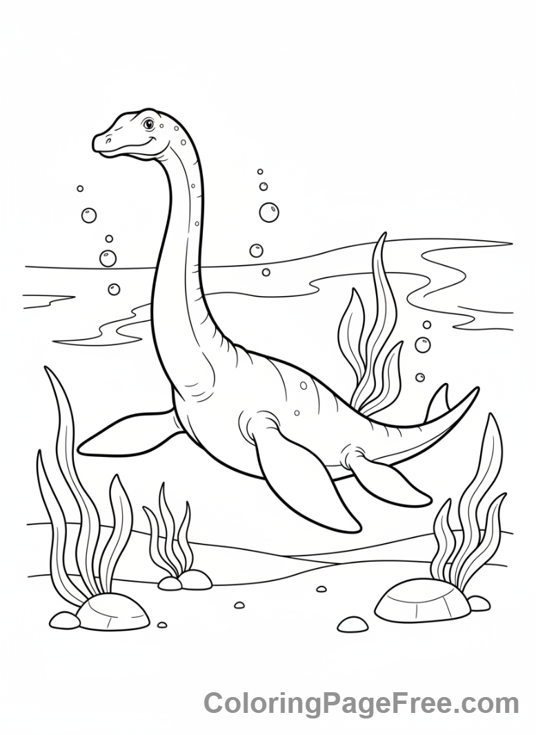 Jurassic coloring page - Plesiosaur exploring sea
