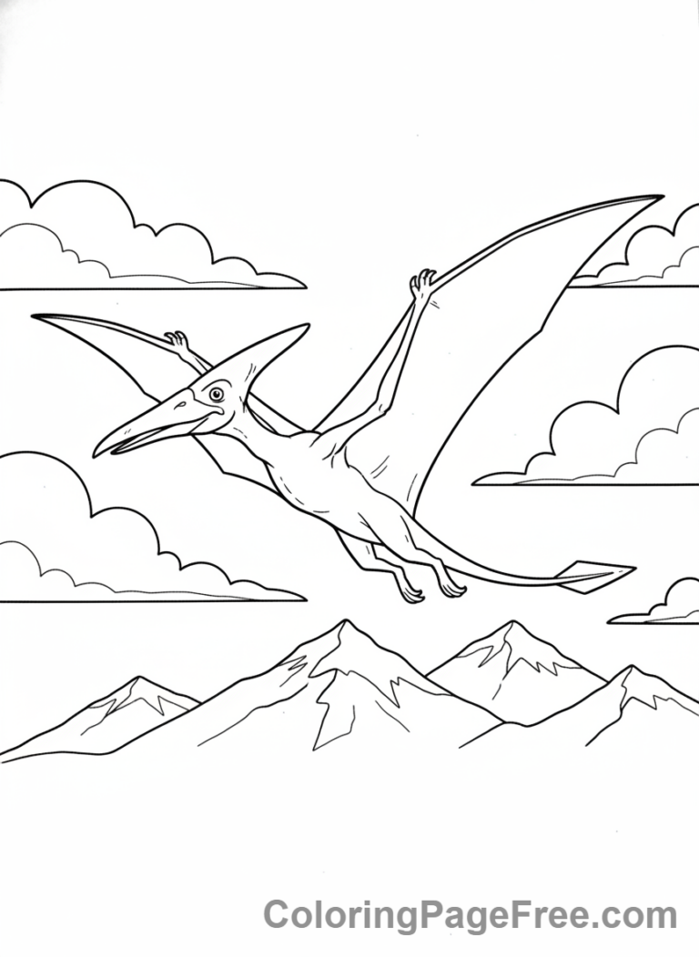 Jurassic coloring page - Pterodactyl soaring sky