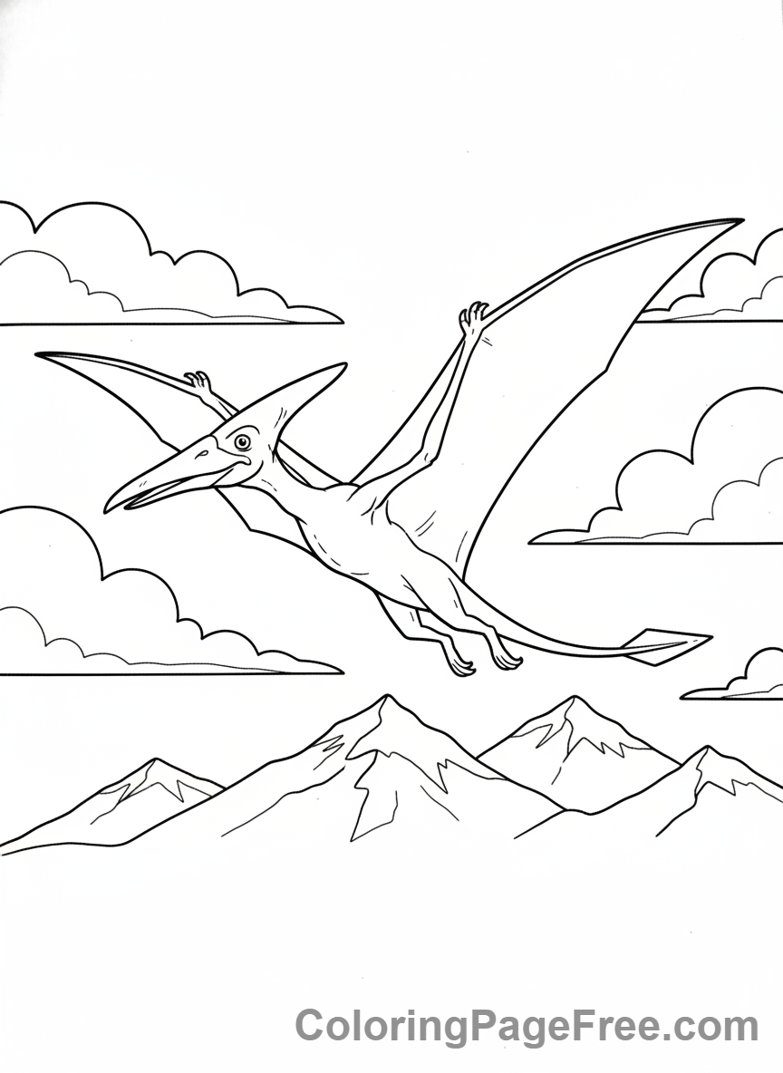 Jurassic coloring page - Pterodactyl soaring sky