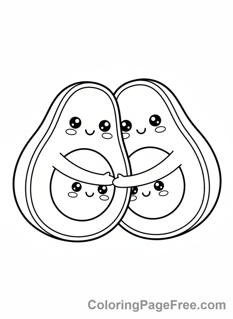 Kawaii coloring page - Kawaii avocado hug