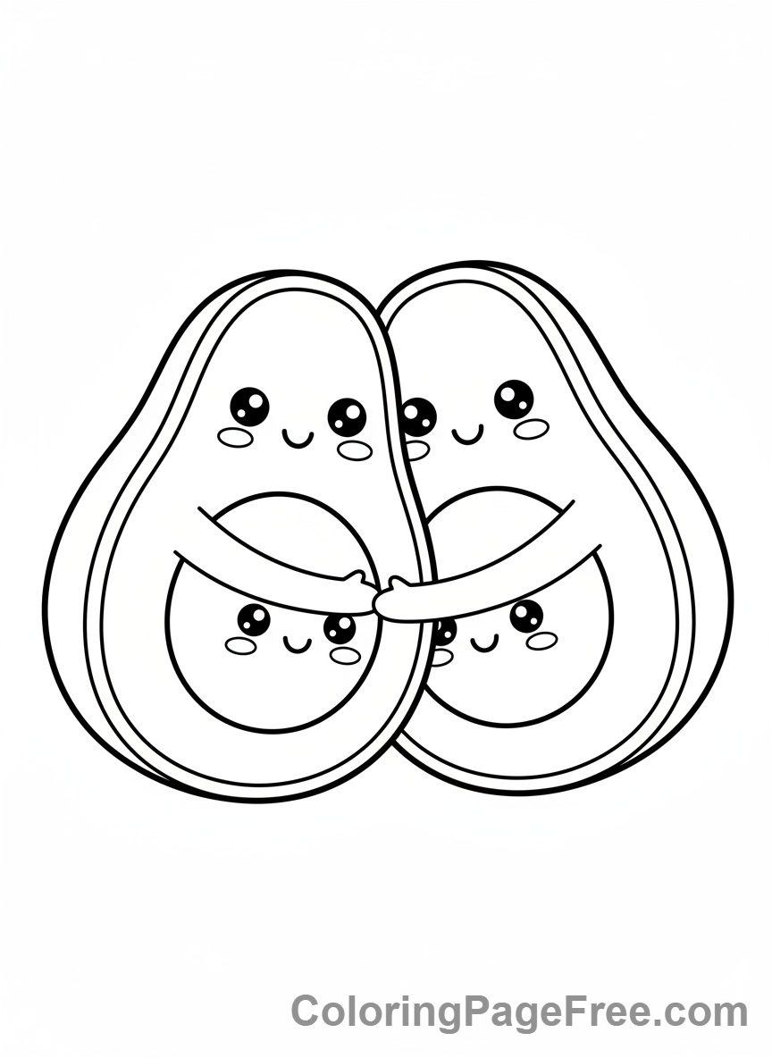 Kawaii coloring page - Kawaii avocado hug