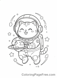 Kawaii coloring page - Kawaii cat astronaut