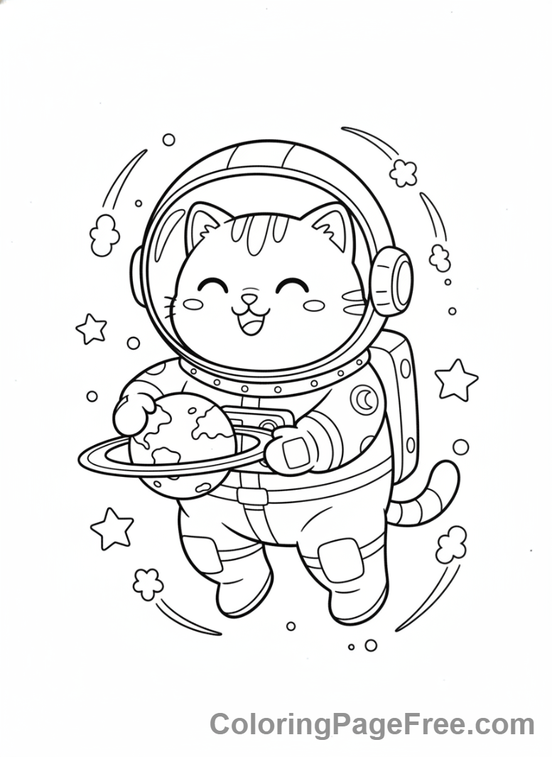 Kawaii coloring page - Kawaii cat astronaut