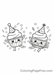 Kawaii coloring page - Kawaii cupcake party