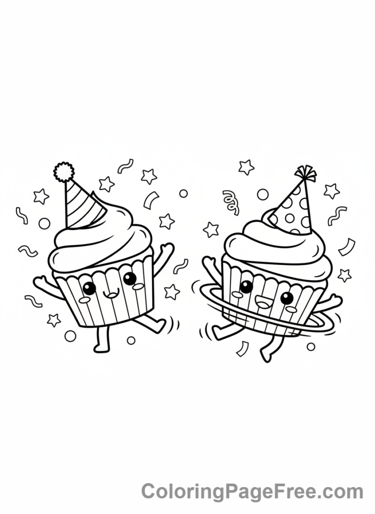 Kawaii coloring page - Kawaii cupcake party