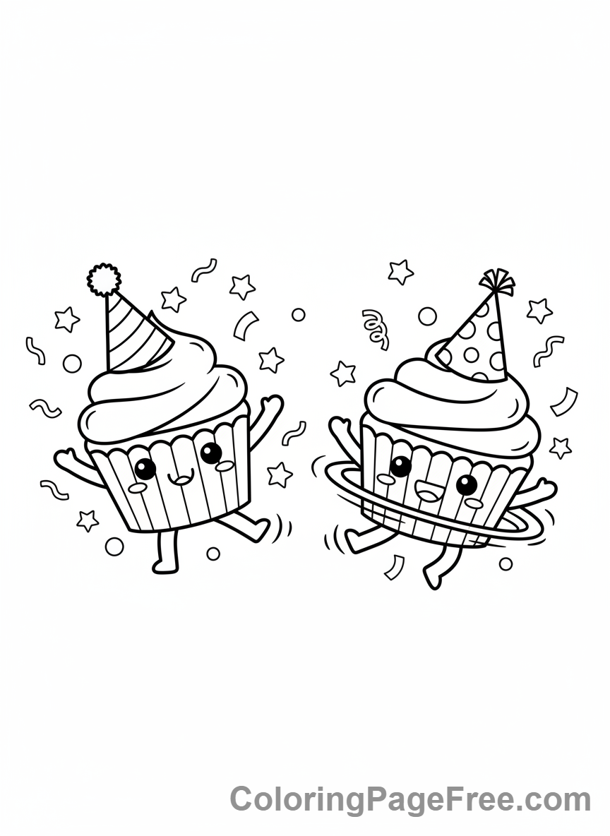 Kawaii coloring page - Kawaii cupcake party