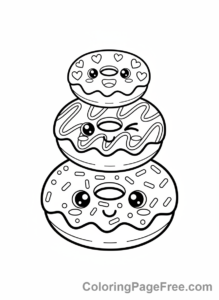 Kawaii coloring page - Kawaii donut stack