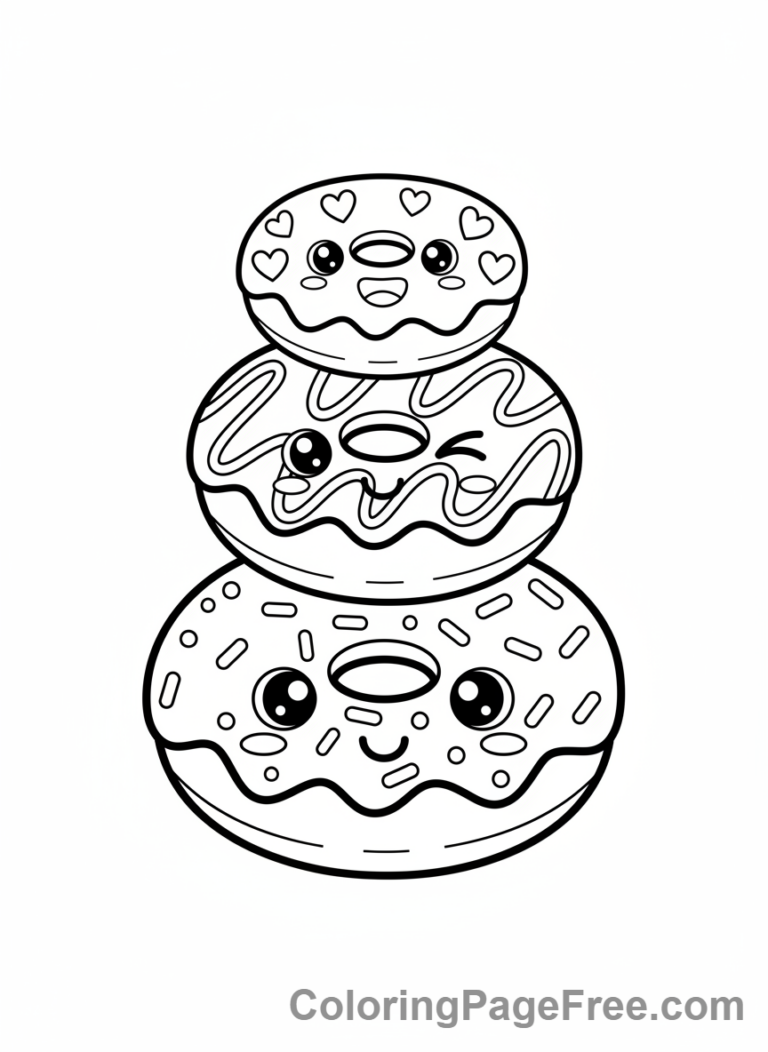Kawaii coloring page - Kawaii donut stack