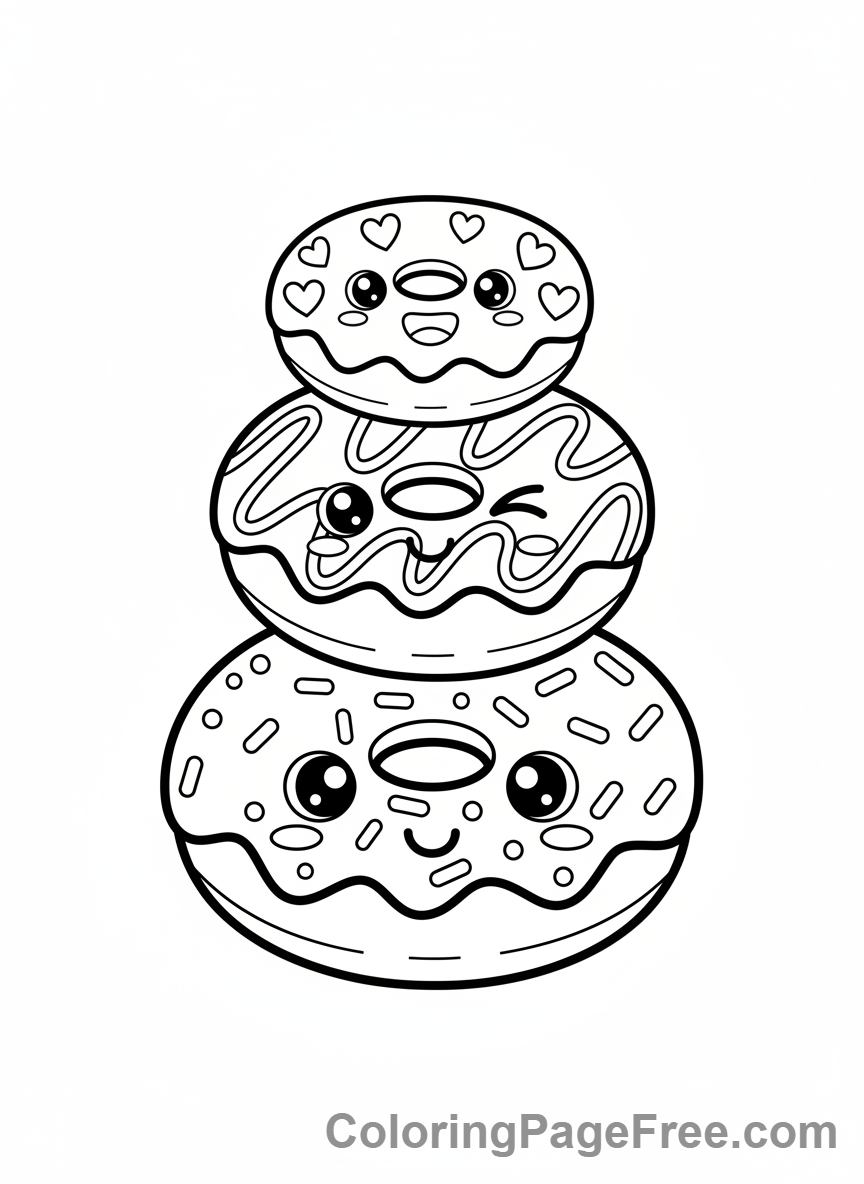 Kawaii coloring page - Kawaii donut stack