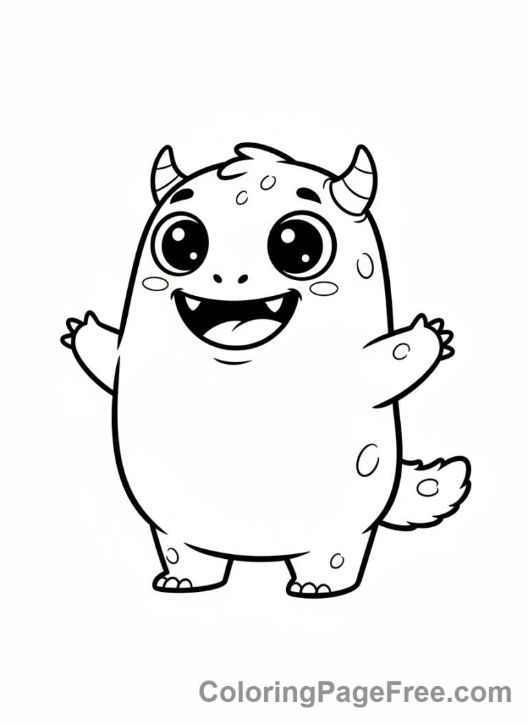 Super Kawaii Friendly Monster Coloring Page