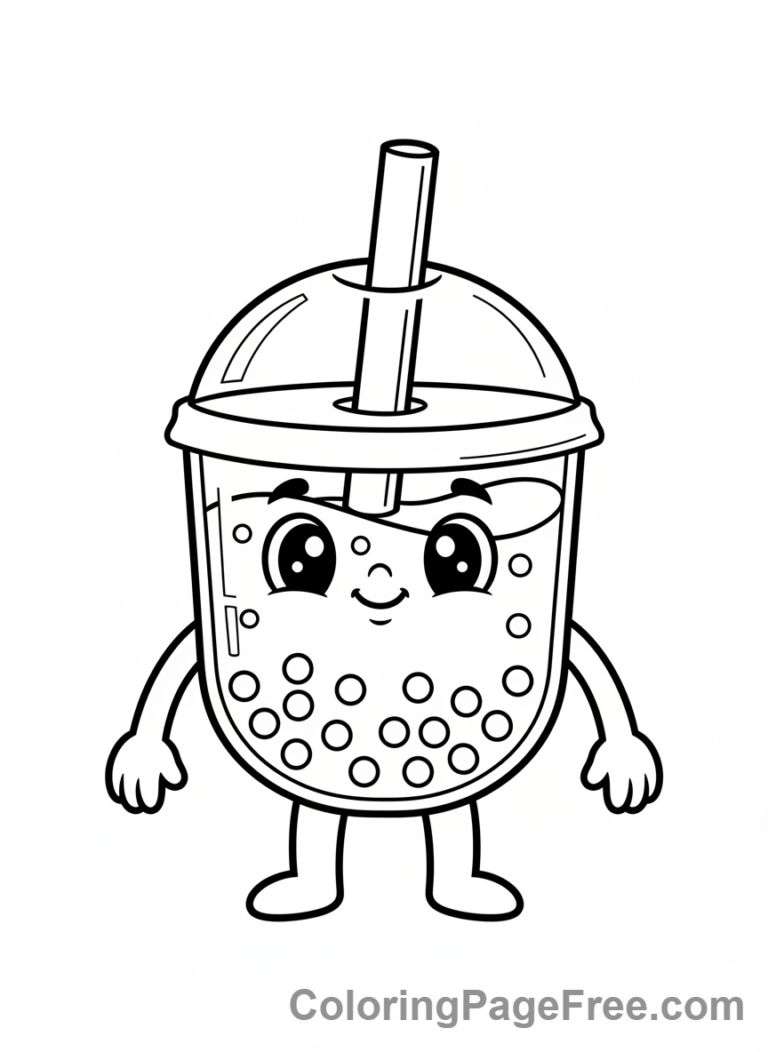 Kawaii coloring page - Kawaii happy boba tea