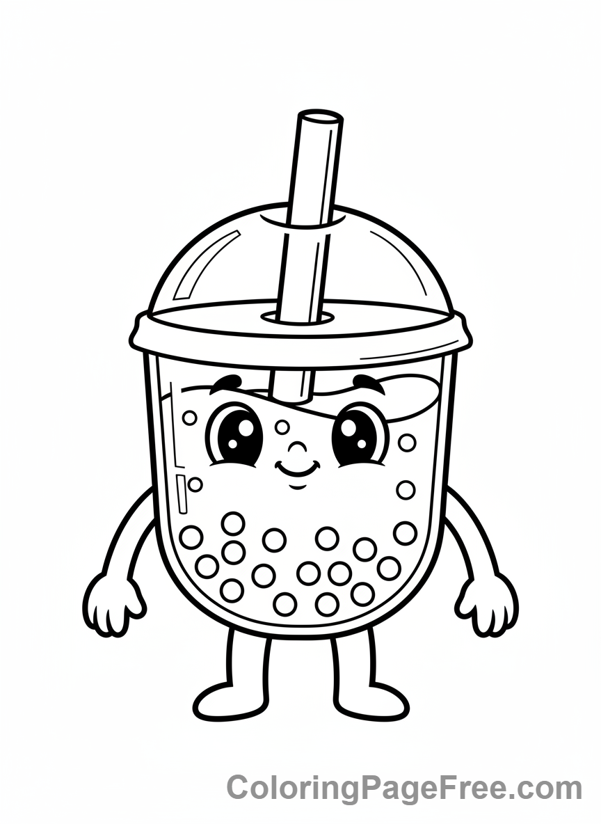 Kawaii coloring page - Kawaii happy boba tea