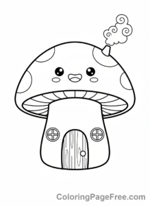 Kawaii coloring page - Kawaii mushroom house