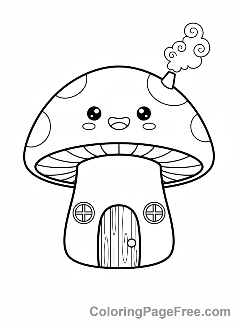 Kawaii coloring page - Kawaii mushroom house